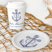 Anchor Navy Blue Just Married Nautical Wedding Pappbecher