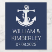 Anchor Navy Blue Nautical Elegante Hochzeit Weinetikett (Einzelnes Label)