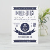 Anchor Navy Blue Nautical Wedding Einladungen (Stehend Vorderseite)