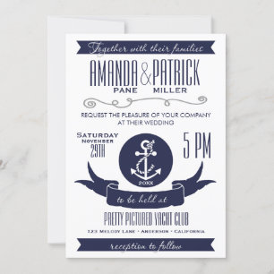 Anchor Navy Blue Nautical Wedding Einladungen