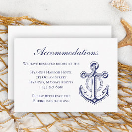 Anchor Navy Blue Nautical Wedding Unterkunft Begleitkarte