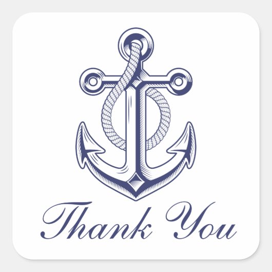 Anchor Navy Blue Nautical Wedding Vielen Dank Quadratischer Aufkleber (Vorderseite)
