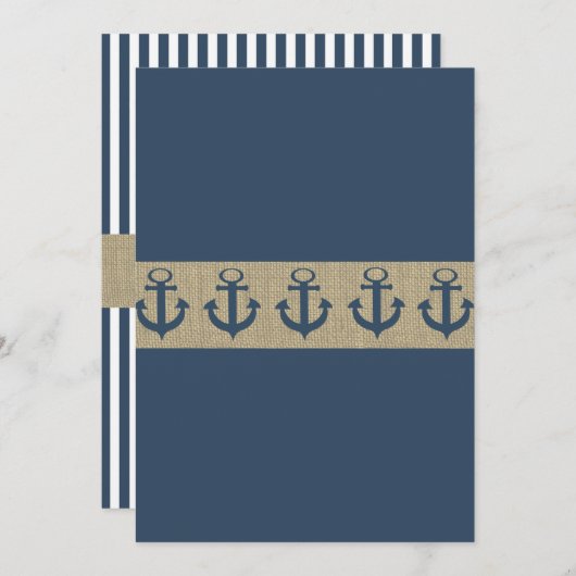 Anchor Navy Blue Stripes Baby Dusche Einladung (Vorne/Hinten)