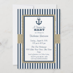 Anchor Navy Blue Stripes Baby Dusche Einladung