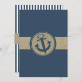 Anchor Navy Blue Stripes Beach Hochzeit Einladung (Vorne/Hinten)