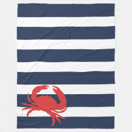 Anchor Navy Blue Stripes Red Crab Fleecedecke