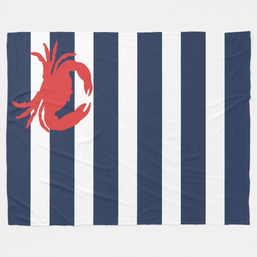 Anchor Navy Blue Stripes Red Crab Fleecedecke (Vorderseite (Horizontal))