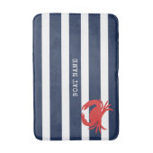 Anchor Navy Blue Stripes Red Crab Name Badematte (Vorderseite Vertikal)