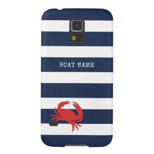 Anchor Navy Blue Stripes Red Crab Name Galaxy S5 Cover