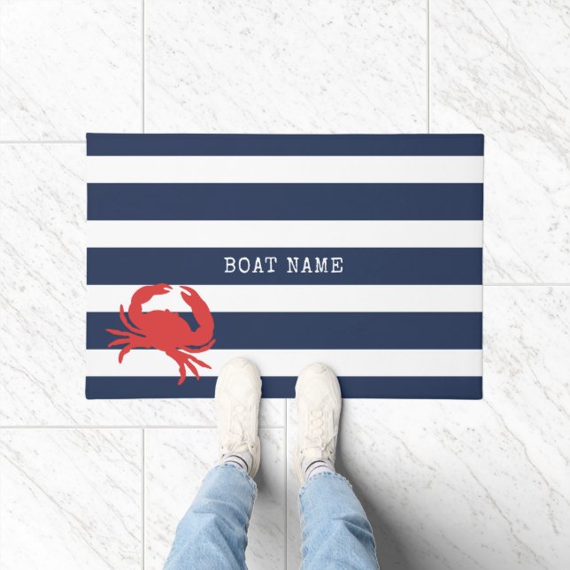 Anchor Navy Blue Stripes Red Crab Name Fußmatte (Indoor)