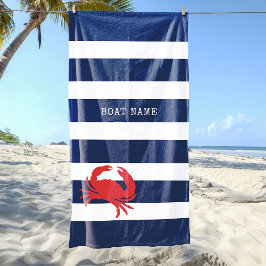 Anchor Navy Blue Stripes Red Crab Name Strandtuch