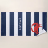 Anchor Navy Blue Stripes Red Crab Name Strandtuch (Vorderseite)