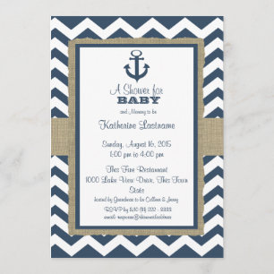 Anchor Navy Blue Zigzag Baby Dusche Einladung