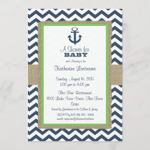 Anchor Navy Blue ZigZag Baby Shower Einladung