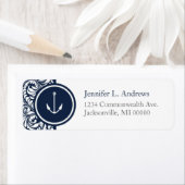 Anchor Navy Damask Address Labels (Insitu)