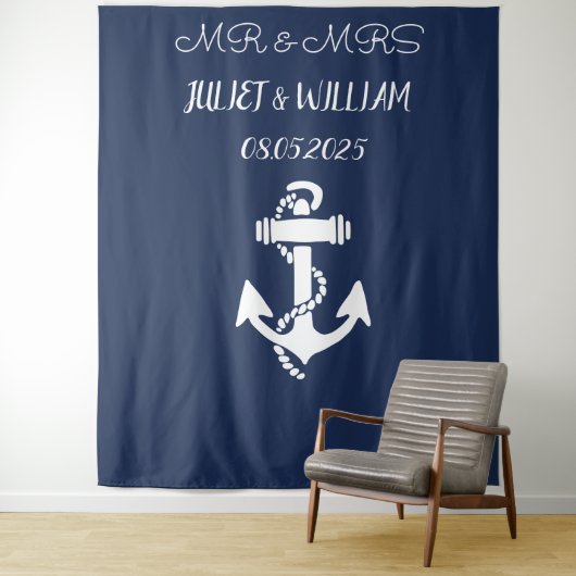 Anchor Navy Mr. & Mrs. Wedding Backdrop Banner Wandteppich (Beispiel)