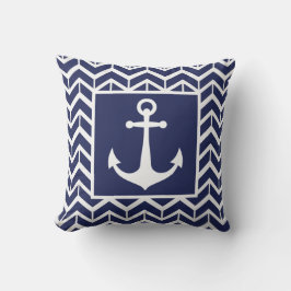 Anchor Navy White Herringbone Coastal Pool Kissen