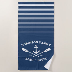Anchor Oars Familienname Beach House Aqua Blue Strandtuch