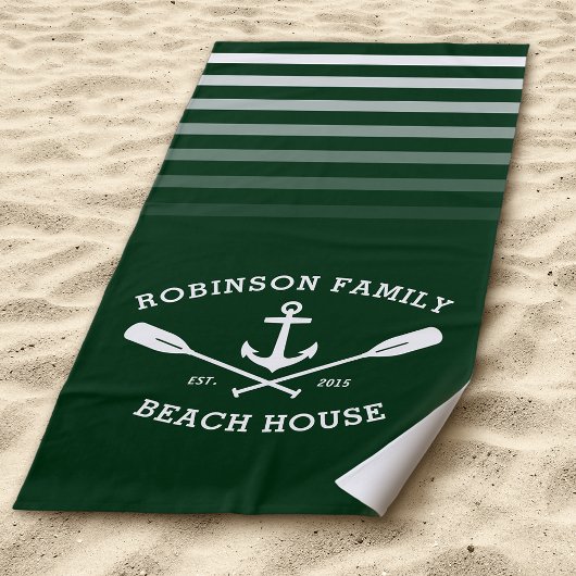 Anchor Oars Familienname Beach House Forest Green Strandtuch