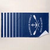 Anchor Oars Familienname Beach House Navy Blue Strandtuch (Vorderseite)