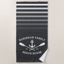 Anchor Oars Familienname Beach House Schiff grau Strandtuch