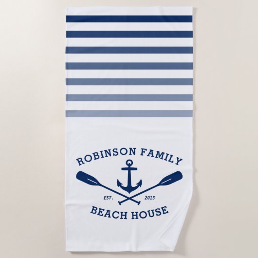 Anchor Oars Familienname Beach House Weiß Strandtuch (Vorderseite)