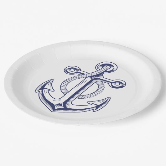 Anchor Ocean Sailor Navy Blue Nautical Wedding Pappteller (Schrägansicht)