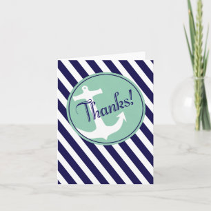Anchor on Stripes Thank You Wird Navy Aqua Dankeskarte