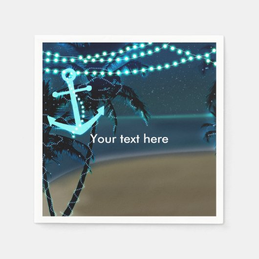 Anchor & Palm Trees Beach Night Wedding Napkins Serviette (Vorderseite)