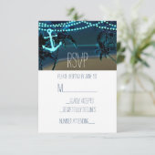 Anchor & Palm Trees Beach Night Wedding RSVP Card (Stehend Vorderseite)