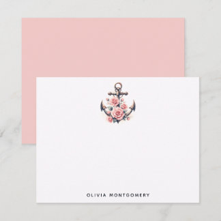 Anchor Pink Roses Nautical Personal Mitteilungskarte
