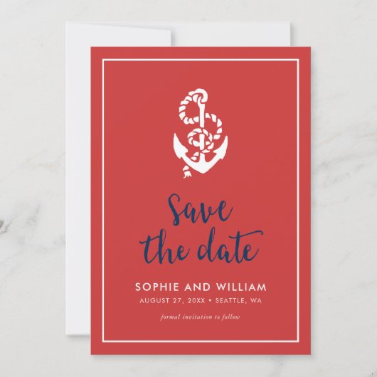 Anchor Red und Blue Script Save the Date (Vorderseite)
