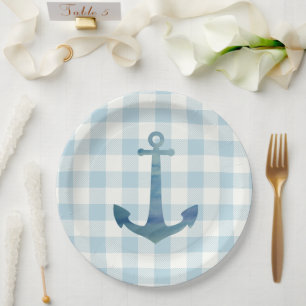 Anchor Sailboat Nautical Blue Gingham Karo Pappteller