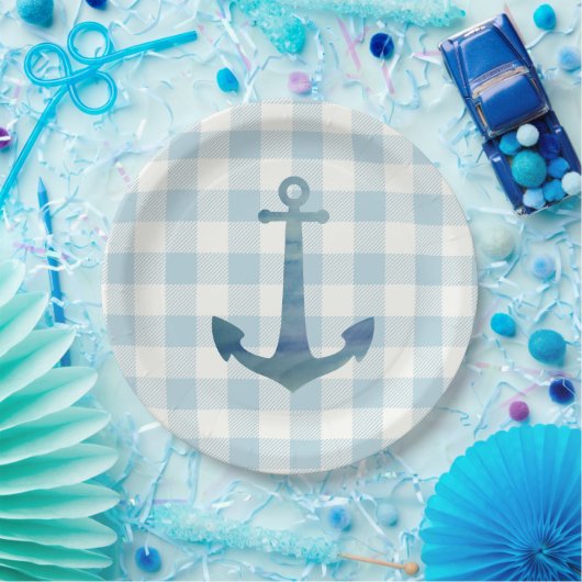 Anchor Sailboat Nautical Blue Gingham Karo Pappteller (Party)