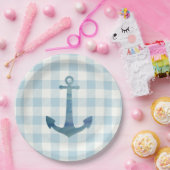 Anchor Sailboat Nautical Blue Gingham Karo Pappteller (Party)
