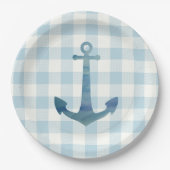 Anchor Sailboat Nautical Blue Gingham Karo Pappteller (Vorderseite)