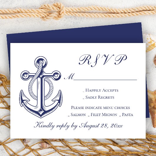 Anchor Sailor Navy Blue Nautical UAWG Wedding RSVP Karte