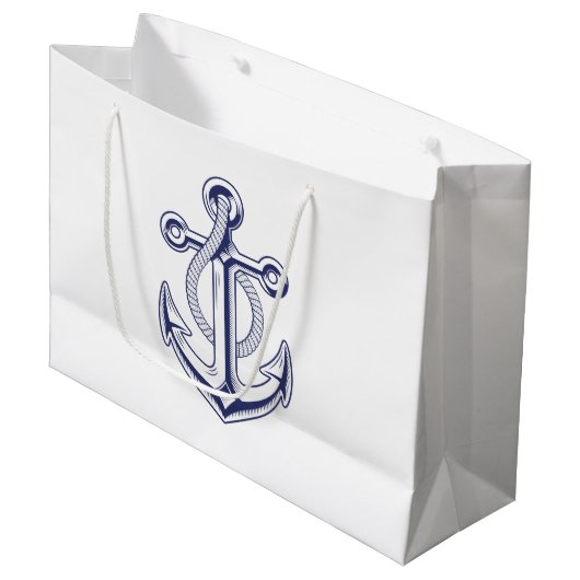 Anchor Sailor Navy Blue Nautical Wedding Große Geschenktüte (Vorderseite Schrägansicht)