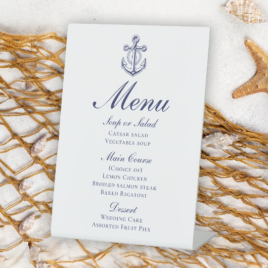 Anchor Sailor Navy Blue Nautical Wedding Menu Sockelschild