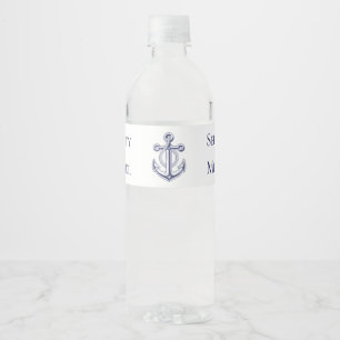 Anchor Sailor Ocean Navy Blue Nautical Wedding Wasserflaschenetikett
