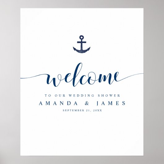 Anchor Simple Blue Nautical Couples Dusche Willkom Poster (Vorne)