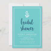 Anchor Turquoise and Blue Script Brautparty Einladung (Vorderseite)