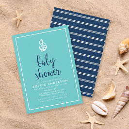 Anchor Turquoise und Blue Script Baby Dusche Einladung