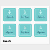 Anchor Turquoise und Blue Script Baby Dusche Quadratischer Aufkleber (Blatt)