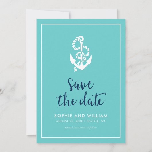 Anchor Turquoise und Blue Script Save the Date (Vorderseite)