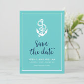 Anchor Turquoise und Blue Script Save the Date (Stehend Vorderseite)