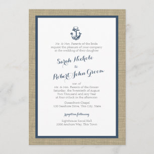 Anchor und Burlap Navy Blue Rustic Wedding Einladung