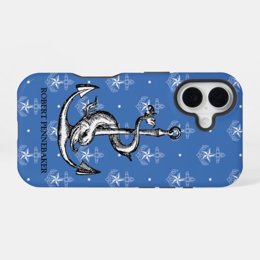Anchor und Delphin Nautical Theme iPhone 16 Hülle (Rückseite (Horizontal))