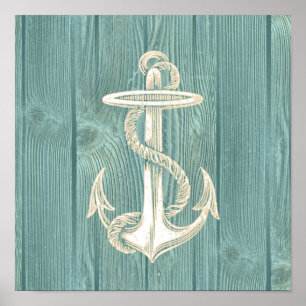 Anchor Vintag Aqua Wood Beach Poster