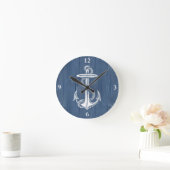 Anchor Vintage Blue Wood Clock Runde Wanduhr (Zuhause)